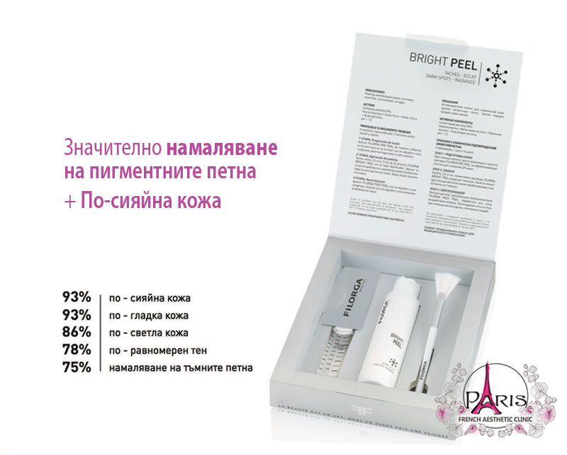 Bright Peel - премахва пигментациите, тонизира отпусната кожа, придава еластичност.